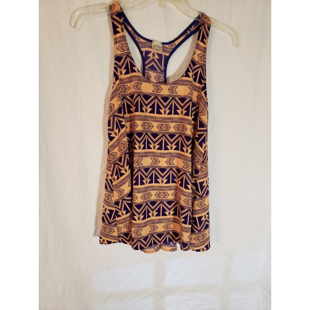 Women's Sun And Moon Blue Geometric Pattern Tank Top Size S